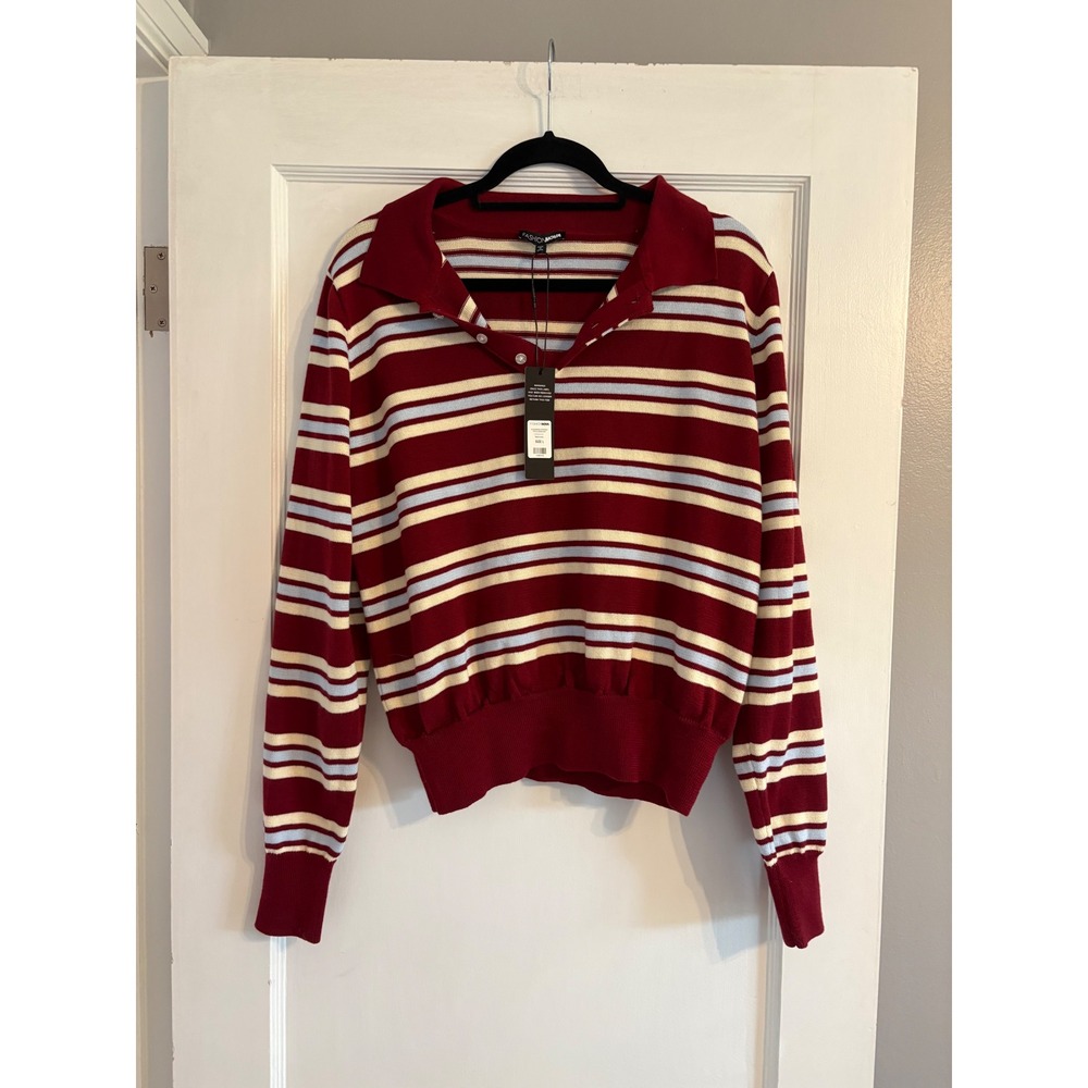 NWT Women's Fashion Nova Long-Sleeve Polo Shirt Size Large